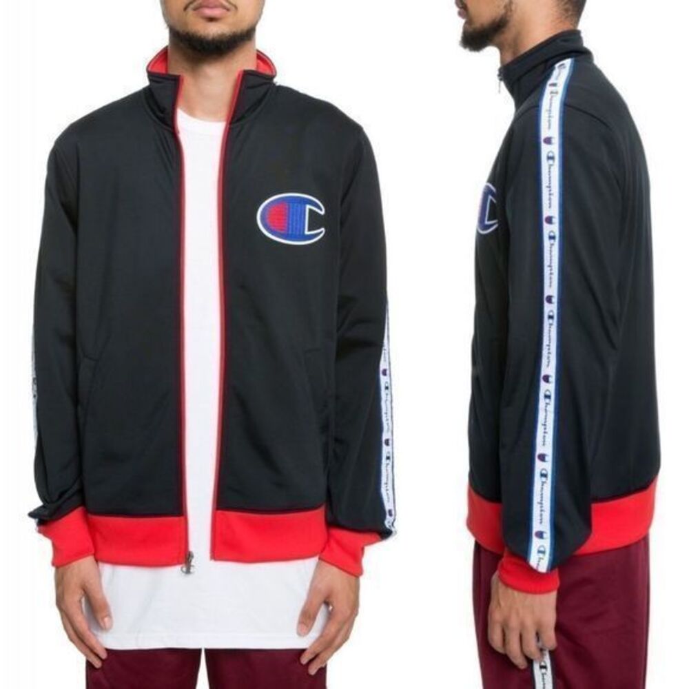 The Champion Tape Trim Mockneck Track Jacket in Black